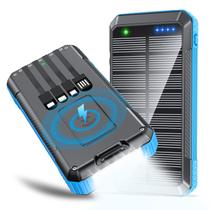 Banco de energia DJKK Solar 33800mAh com carregador sem fio azul