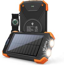 Banco de Energia Solar, Portátil Qi 10,000mAh, USB Tipo C, Lanterna Dupla (Laranja)