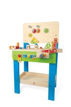 Banco de ferramentas de madeira Workbench Toy Hape Master com conjunto de 35 unidades