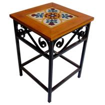 Banco de Ferro e Madeira Rústico com Ladrilho Hidráulico Azulejo