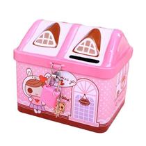 Banco de moedas de metal Piggy Bank Cartoon House com fechadura para crianças