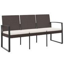 Banco de pátio vidaXL Durable Rattan marrom de 3 lugares com almofadas