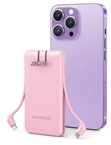 Banco de potência miisso Ultra Slim 10000mAh com cabos embutidos rosa