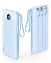 Banco de potência VRURC 10000mAh com cabos embutidos, azul