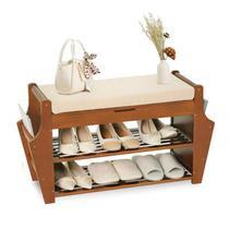 Banco de Sapatos Oakvivo com Entrada de Bambu - 2 Níveis e 150kg de Capacidade Banco de Sapatos Oakvivo com Entrada de Bambu - 2 Níveis e 150kg de Capacidade