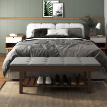 Banco Em Madeira Almofadado Com Sapateira Cinza Pena