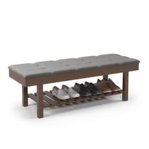 Banco Em Madeira Almofadado Com Sapateira Cinza Pena Rubi Ofertamo