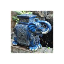 Banco International Caravan Large Porcelain Elephant Blue
