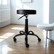 Banco Mocho Preto Sem Encosto material ecológico Profissional Giratório Ajuste Altura Gás Rodízios Nylon Estética Tatuagem Consultório Odonto