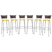 Banco Para Balcão Alto Estrutura Prata Encosto Junco Argila Ideal Bancadas Ilhas Cozinha Americana Kit 6 Banquetas Itagold Banco Para Balcão Alto Estrutura Prata Encosto Junco Argila Ideal Bancadas Ilhas Cozinha Americana Kit 6 Banquetas Itagold
