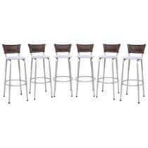 Banco Para Balcão Alto Estrutura Prata Encosto Junco Argila Ideal Bancadas Ilhas Cozinha Americana Kit 6 Banquetas Itagold