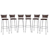 Banco Para Balcão Alto Estrutura Prata Encosto Junco Argila Ideal Bancadas Ilhas Cozinha Americana Kit 6 Banquetas Itagold