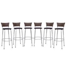 Banco Para Balcão Alto Estrutura Prata Encosto Junco Argila Ideal Bancadas Ilhas Cozinha Americana Kit 6 Banquetas Itagold