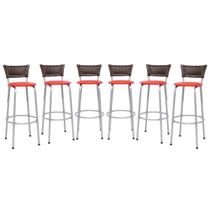 Banco Para Balcão Alto Estrutura Prata Encosto Junco Argila Ideal Bancadas Ilhas Cozinha Americana Kit 6 Banquetas Itagold Banco Para Balcão Alto Estrutura Prata Encosto Junco Argila Ideal Bancadas Ilhas Cozinha Americana Kit 6 Banquetas Itagold