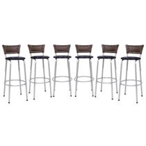 Banco Para Balcão Alto Estrutura Prata Encosto Junco Argila Ideal Bancadas Ilhas Cozinha Americana Kit 6 Banquetas Itagold