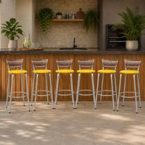 Banco Para Balcão Alto Estrutura Prata Encosto Junco Cappuccino Ideal Bancadas Ilhas Cozinha Americana Kit 6 Banquetas Itagold Banco Para Balcão Alto Estrutura Prata Encosto Junco Cappuccino Ideal Bancadas Ilhas Cozinha Americana Kit 6 Banquetas Itagold