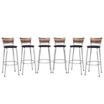 Banco Para Balcão Alto Estrutura Prata Encosto Junco Cappuccino Ideal Bancadas Ilhas Cozinha Americana Kit 6 Banquetas Itagold