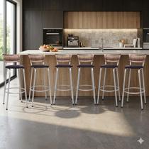 Banco Para Balcão Alto Estrutura Prata Encosto Junco Cappuccino Ideal Bancadas Ilhas Cozinha Americana Kit 6 Banquetas Itagold