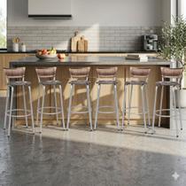 Banco Para Balcão Alto Estrutura Prata Encosto Junco Cappuccino Ideal Bancadas Ilhas Cozinha Americana Kit 6 Banquetas Itagold Banco Para Balcão Alto Estrutura Prata Encosto Junco Cappuccino Ideal Bancadas Ilhas Cozinha Americana Kit 6 Banquetas Itagold
