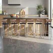 Banco Para Balcão Alto Estrutura Prata Encosto Junco Cappuccino Ideal Bancadas Ilhas Cozinha Americana Kit 6 Banquetas Itagold Banco Para Balcão Alto Estrutura Prata Encosto Junco Cappuccino Ideal Bancadas Ilhas Cozinha Americana Kit 6 Banquetas Itagold