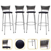 Banco Para Balcão Alto Estrutura Prata Encosto Junco Degradê Ideal Bancadas Ilhas Cozinha Americana Kit 4 Banquetas Itagold