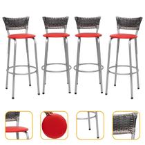 Banco Para Balcão Alto Estrutura Prata Encosto Junco Degradê Ideal Bancadas Ilhas Cozinha Americana Kit 4 Banquetas Itagold