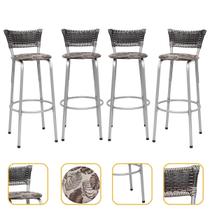 Banco Para Balcão Alto Estrutura Prata Encosto Junco Degradê Ideal Bancadas Ilhas Cozinha Americana Kit 4 Banquetas Itagold Banco Para Balcão Alto Estrutura Prata Encosto Junco Degradê Ideal Bancadas Ilhas Cozinha Americana Kit 4 Banquetas Itagold