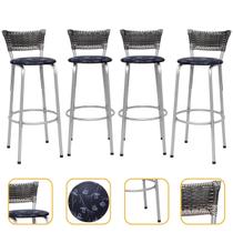 Banco Para Balcão Alto Estrutura Prata Encosto Junco Degradê Ideal Bancadas Ilhas Cozinha Americana Kit 4 Banquetas Itagold