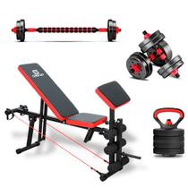 Banco para Supino Musculação e Kit Halteres Barra Kettlebell Dumbell Pesos