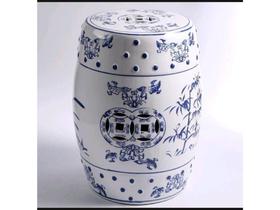 Banco Porcelana Garden Seat Branco Detalhes Azul Formosa Banco Porcelana Garden Seat Branco Detalhes Azul Formosa