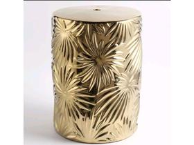 Banco Porcelana Garden Seat Dourado Relevos Florais Formosa