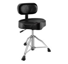 Banco Preto, Assento p/ Bateria, c/ Encosto, Ajuste Pneumático, Acolchoado, Cromado Aj Som Acessórios Musicais
