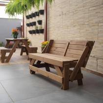 Banco que Vira mesa 1,20 m 4 lugares madeira tratada autoclavada para área externa e interna varandas áreas gourmet churrasco e piscina Marrom