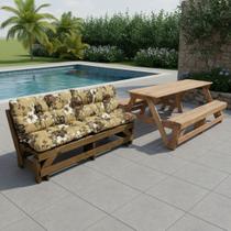 Banco que Vira Mesa 1,80 m para 8 lugares madeira tratada autoclave ambiente externo e interno varandas e piscinas com Almofadas