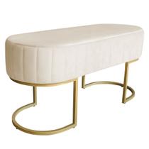 Banco Recamier Estofado Luana Base Gold Veludo Bege - Montanaris Decor