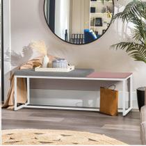 Banco Recamier Puff London 140cm Industrial Branco Sintético Cinza Tampo Quadrado MDF Rose - Ahazzo Móveis