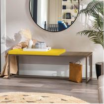 Banco Recamier Puff London 140cm Industrial Marrom material sintético Amarelo Tampo Quadrado MDF Nogal - Ahazzo Móveis