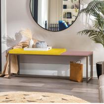 Banco Recamier Puff London 140cm Industrial Marrom material sintético Amarelo Tampo Quadrado MDF Rose - Ahazzo Móveis