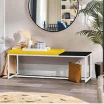 Banco Recamier Puff London 195cm Industrial Branco Sintético Amarelo Tampo Quadrado MDF Preto - Ahazzo Móveis