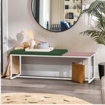 Banco Recamier Puff London 195cm Industrial Branco Suede Verde Tampo Quadrado MDF Rose - Ahazzo Móveis