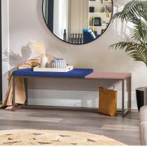 Banco Recamier Puff London 195cm Industrial Marrom material sintético Azul Marinho Tampo Quadrado MDF Rose - Ahazzo Móveis