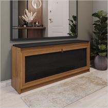 Banco Sapateira 130m Plenitude Madeira Acento Almofadado material sintético Preto Ofertamo