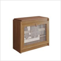 Banco Sapateira Plenitude Com Acento Almofadado material sintético Detalhe Ratan Rústico