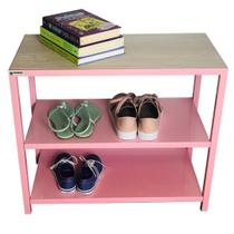 Banco Sapateira Strassis Design SD-3503 Metal e MDF Cor: Rosa Infantil