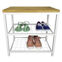 Banco Sapateira Strassis Design SD-5001-50 Metal e Madeira Cor: Branca