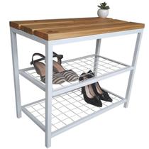 Banco Sapateira Strassis Design SD-5001-60 Metal e Madeira Cor: Branca