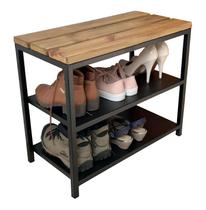 Banco Sapateira Strassis Design SD-5003 Metal e Madeira Cor: Preta