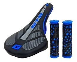 Banco selim gts bicicleta mtb speed + manopla gts preto/azul Banco selim gts bicicleta mtb speed + manopla gts preto/azul