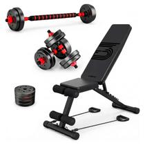 Banco Supino Musculação com Kit Halteres Barras Anilhas Regulável Consport Banco Supino Musculação com Kit Halteres Barras Anilhas Regulável Consport