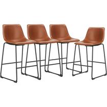 Bancos de bar com altura de balcão DUMOS, conjunto de 4 bancos de material sintético marrom